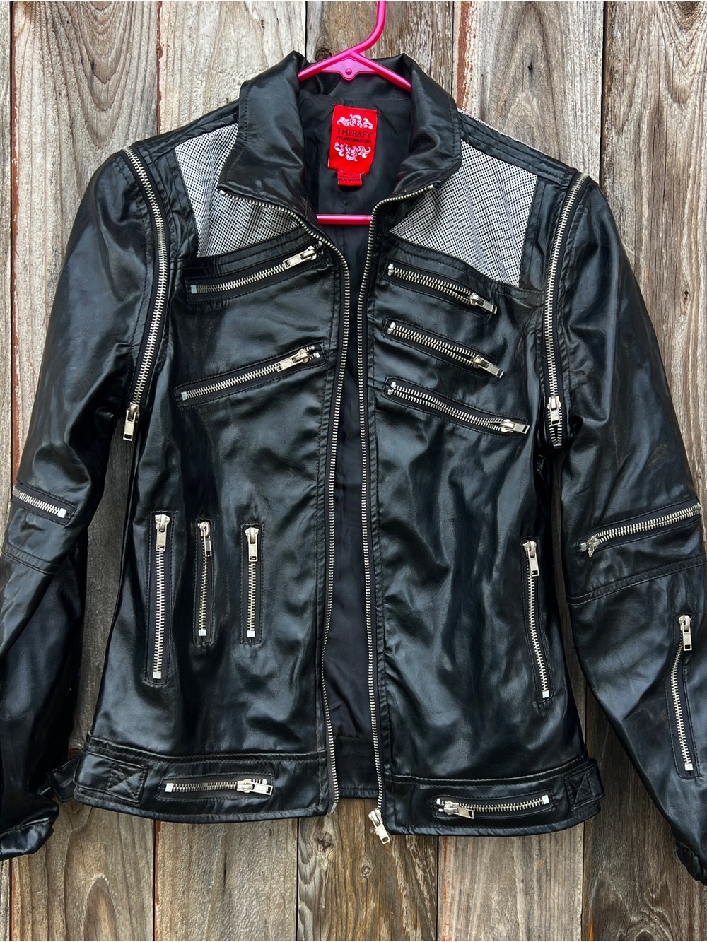 Therapy by Lane Crawford Black Faux Leather Jacket with Zippers